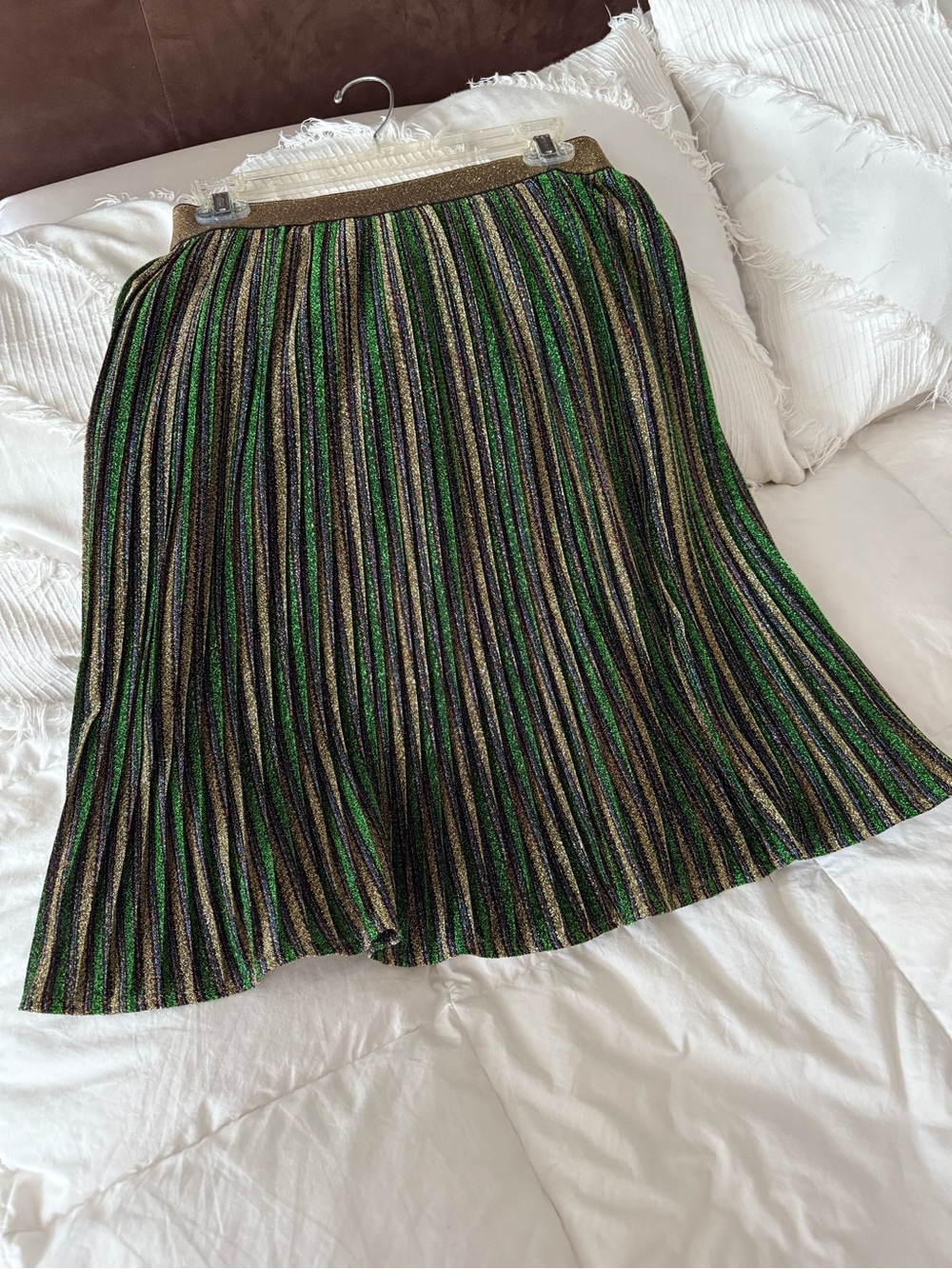 Nasty Gal Metallic Pleated A-Line Skirt in Green, Black & Gold
